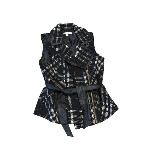CAbi Black Plaid Moto Vest Style 517 Medium - Picture 3 of 15